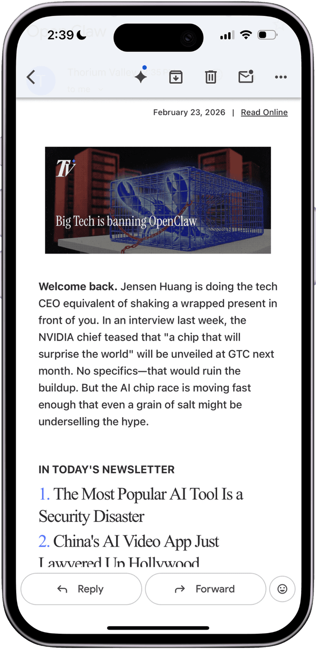 Thorium Valley newsletter on iPhone
